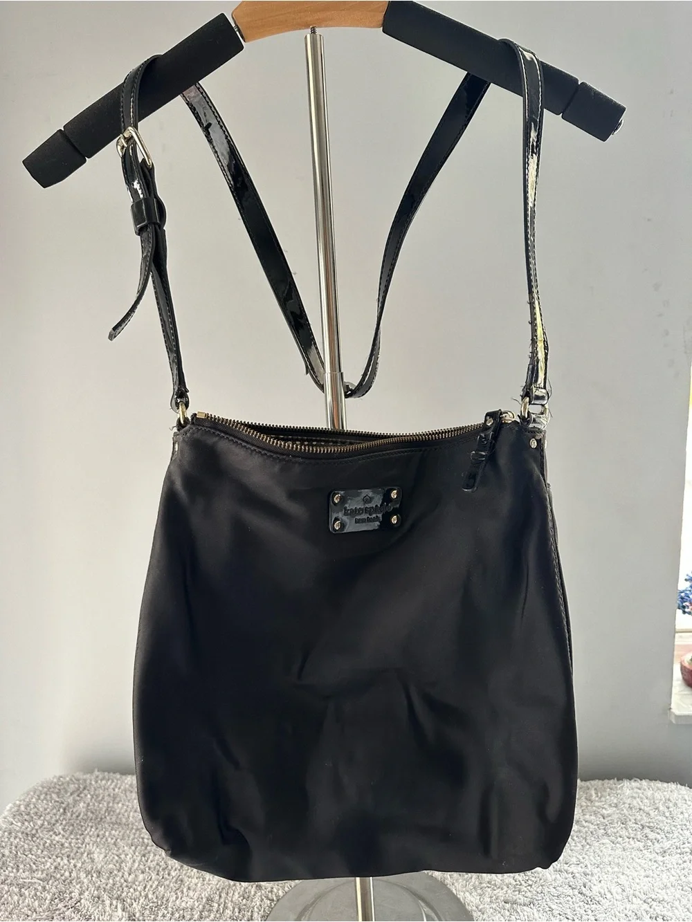 kate spade Black Nylon Shoulder Bag with Patent Trim